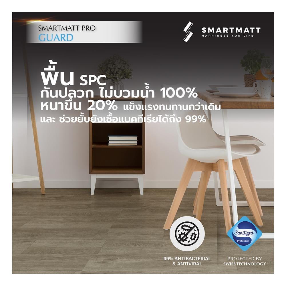 พื้น SPC SMARTMATT PRO GUARD 6 มม. 2.22 ตร.ม. สี OAK WOOD (แพ็ก 8 ชิ้น)