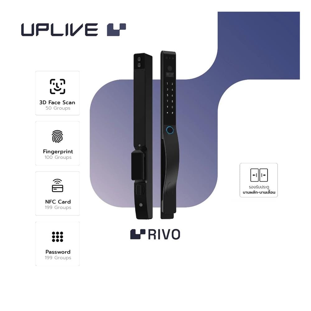 กลอนดิจิตอล ประตูบานเลื่อน UPLIVE J1 RIVO สีดำ