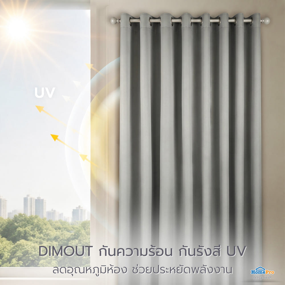 ผ้าม่าน EYELET HOME LIVING STYLE URENA UV 290x220 ซม. สีเทา