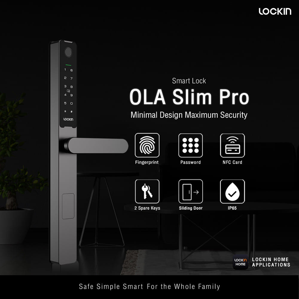 กลอนดิจิตอล LOCKIN OLA SLIM PRO สีดำ (สำหรับประตูบานเลื่อน)