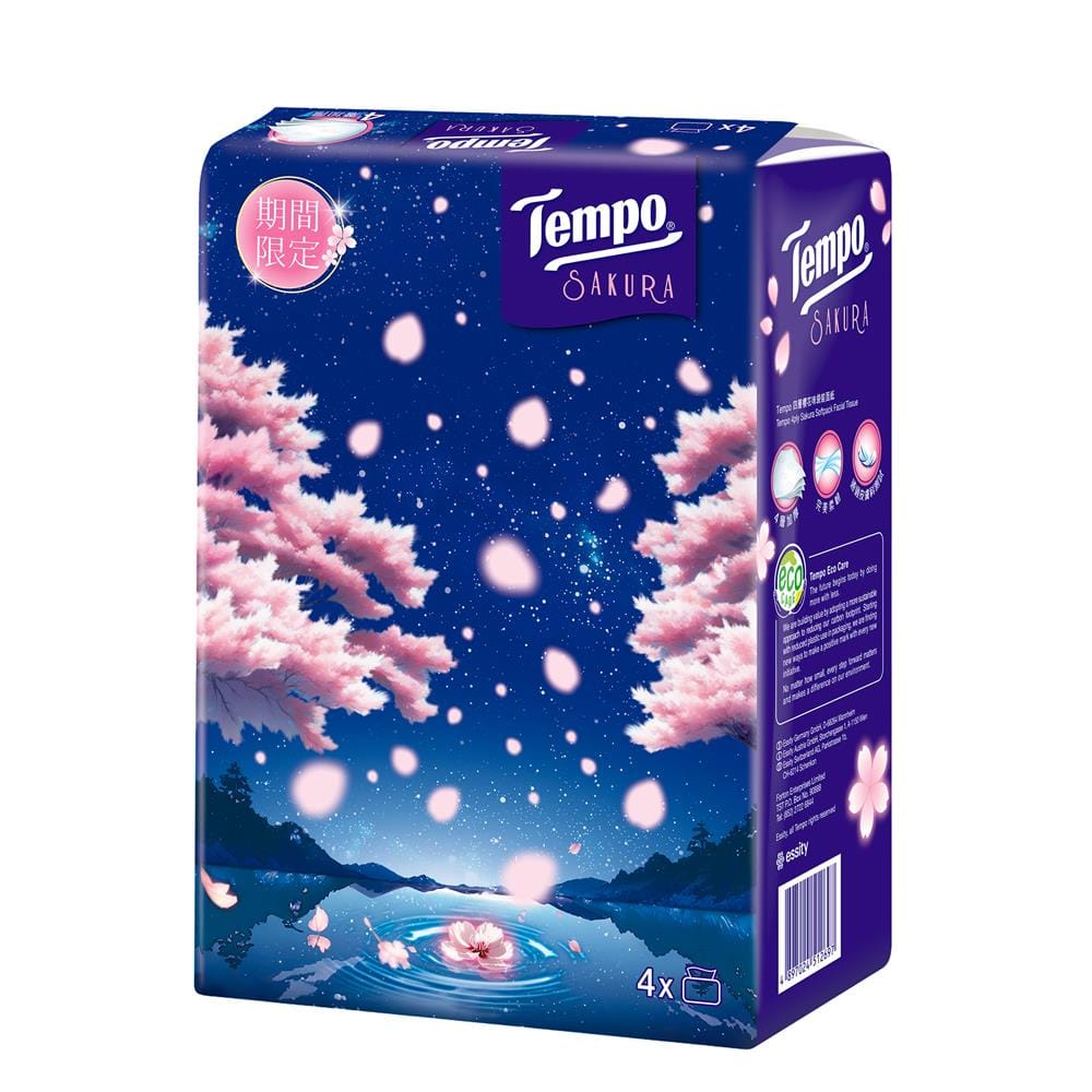 กระดาษเช็ดหน้า TEMPO SAKURA 90 แผ่น (แพ็ก 4 ชิ้น)