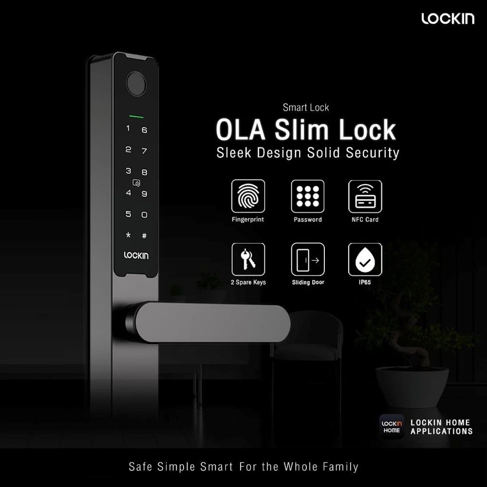 กลอนดิจิตอล LOCKIN OLA SLIM LOCK สีดำ (สำหรับประตูบานเลื่อน)