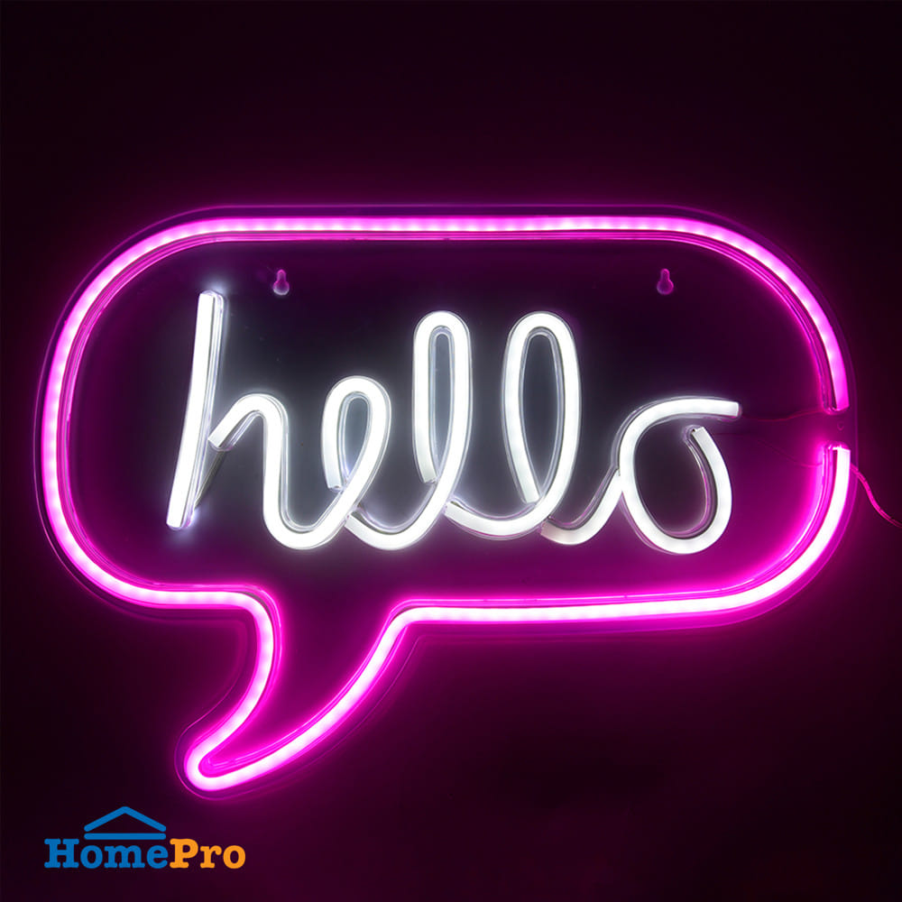 ป้ายไฟ LED CARINI HELLO สีขาว/ชมพู