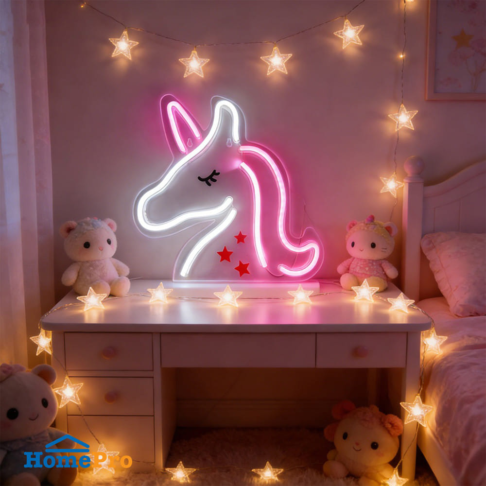 ป้ายไฟ LED CARINI UNICORN สีขาว/ชมพู