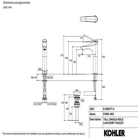 ก๊อกอ่างล้างหน้าทรงสูง KOHLER K-29547T-4-AF สีทอง_4