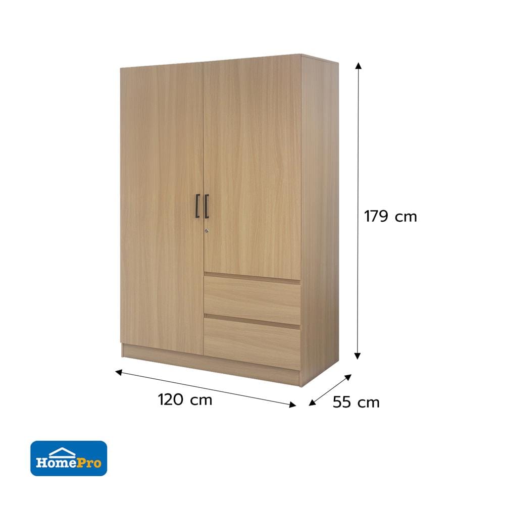 ตู้เสื้อผ้า 2 บานเปิด FURDINI GOOD 120 ซม. สี NT OAK