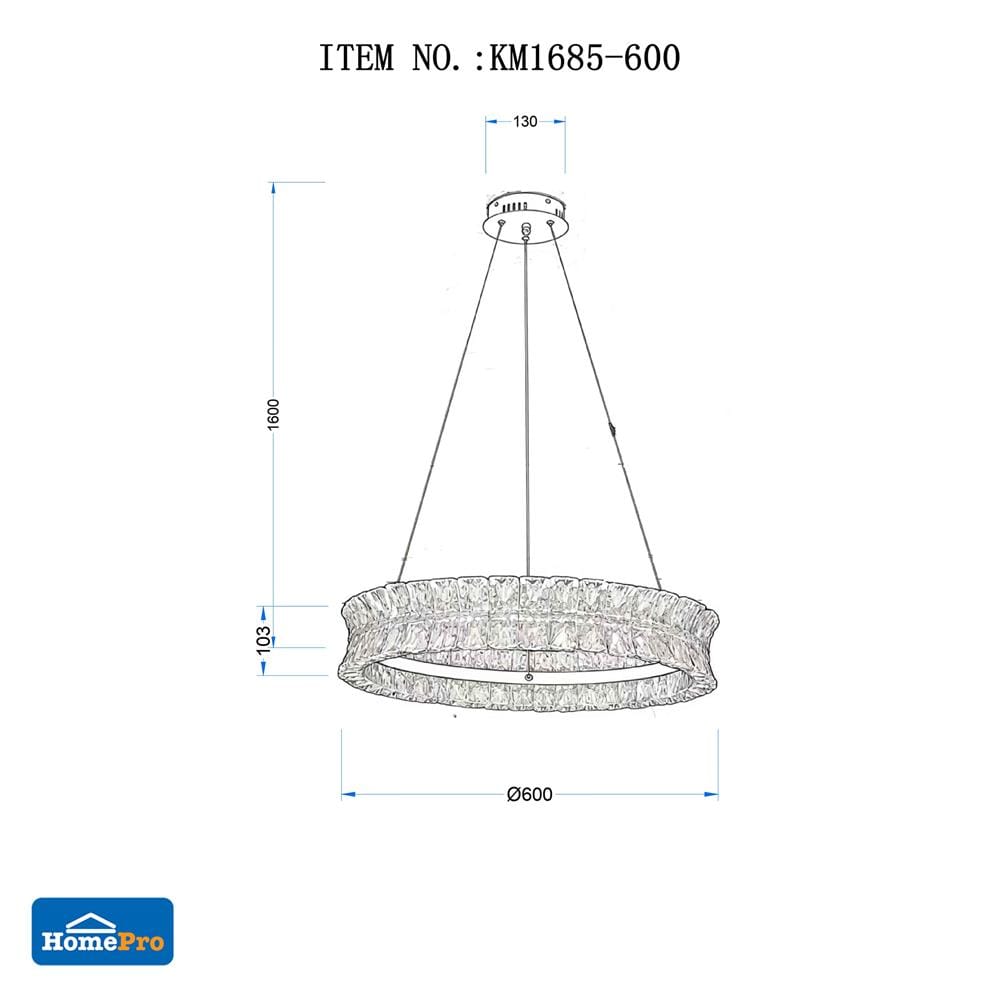 ไฟช่อ LED CARINI KM1685-600mm 42 วัตต์ DAYLIGHT/COOL WHITE/WARM WHITE สีทอง/ขาว 1 หัว