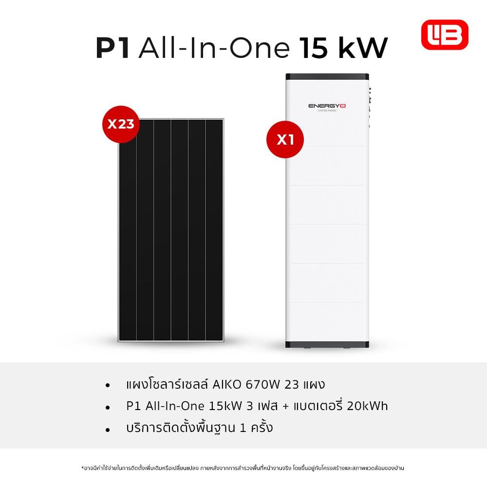 ชุดโซลาร์เซลล์ ระบบครบวงจร ENERGY LIB P1 AIO 15 KW + แบตเตอรี่  20KW