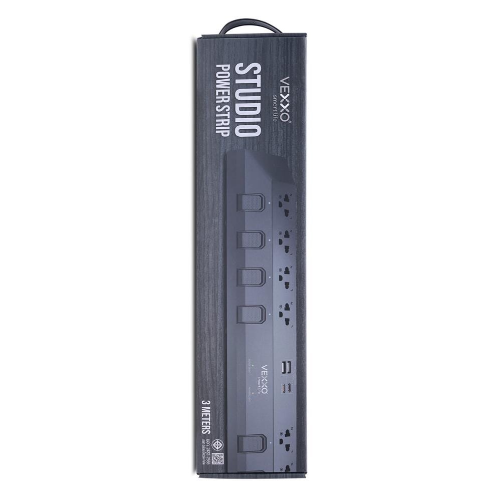 รางปลั๊กไฟ 8 ช่อง 8 สวิตซ์ 2 USB-A 2 USB-C VEXXO STUDIO POWERSTRIP 3 ม. สีเทา_1