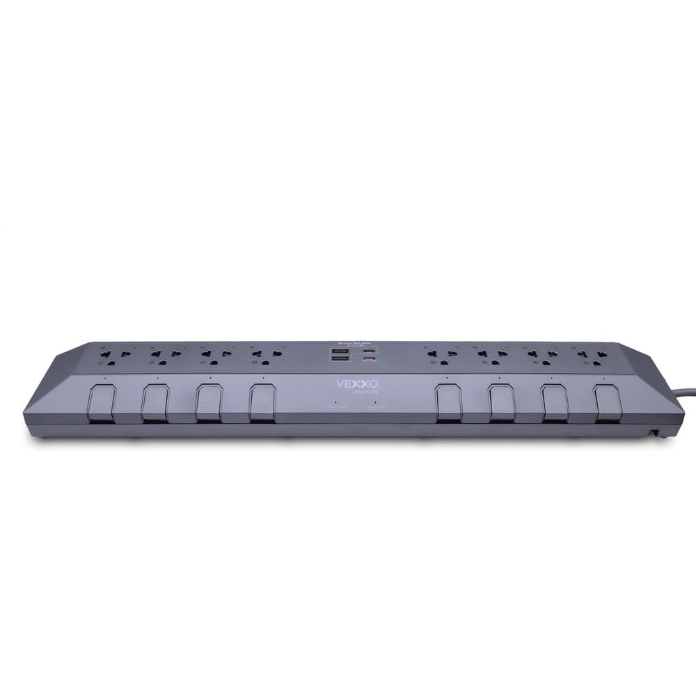 รางปลั๊กไฟ 8 ช่อง 8 สวิตซ์ 2 USB-A 2 USB-C VEXXO STUDIO POWERSTRIP 3 ม. สีเทา