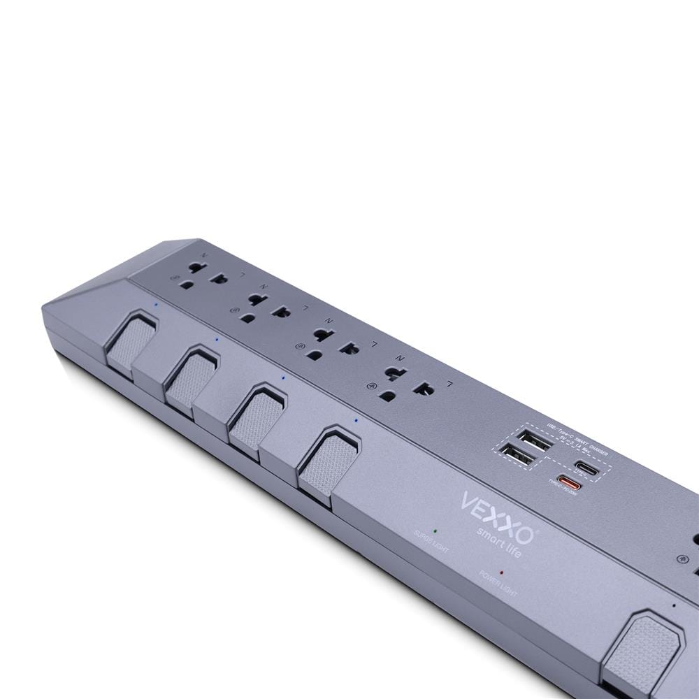 รางปลั๊กไฟ 8 ช่อง 8 สวิตซ์ 2 USB-A 2 USB-C VEXXO STUDIO POWERSTRIP 3 ม. สีเทา