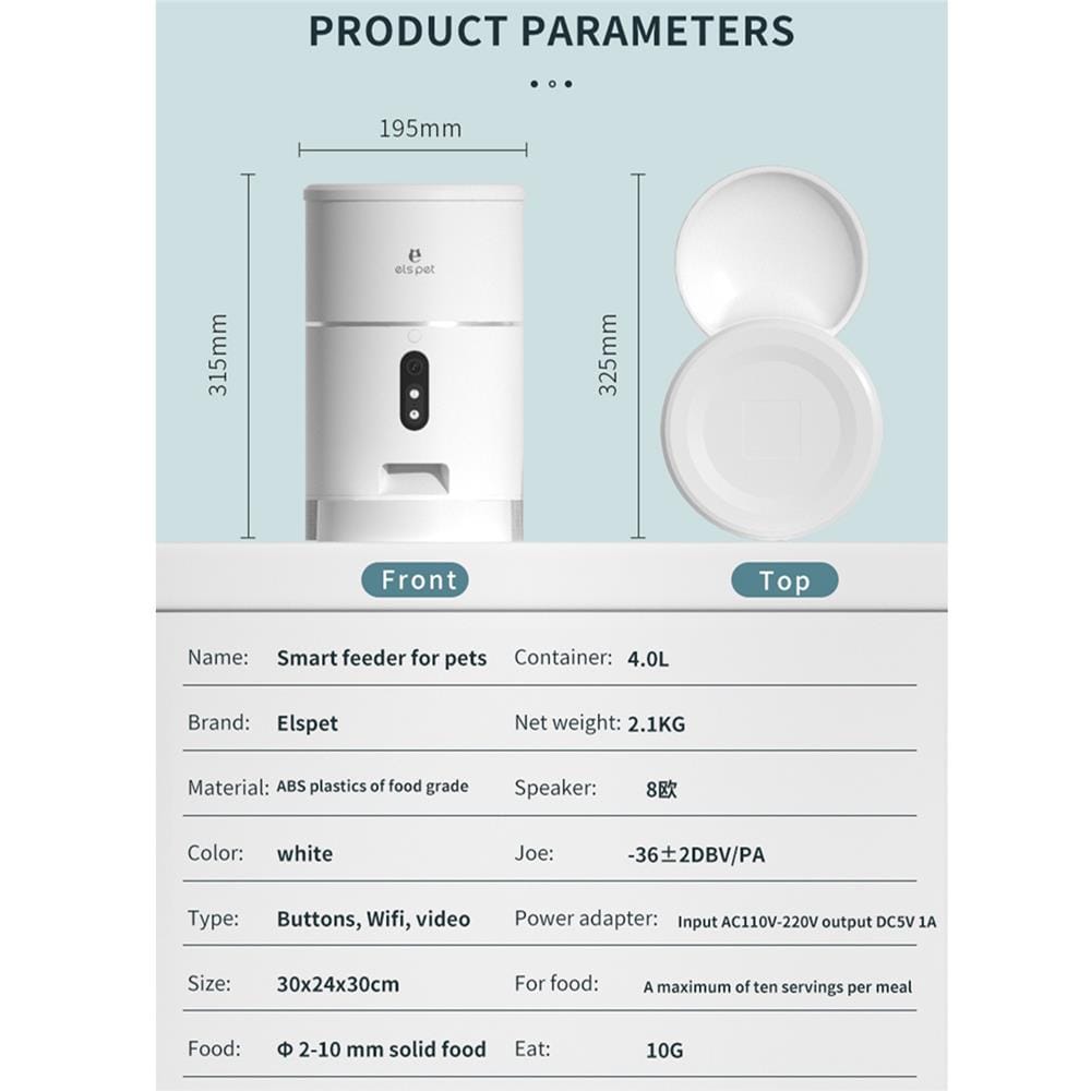 เครื่องให้อาหารสัตว์เลี้ยงอัตโนมัติ ELSPET PUREWHITE C สีขาว