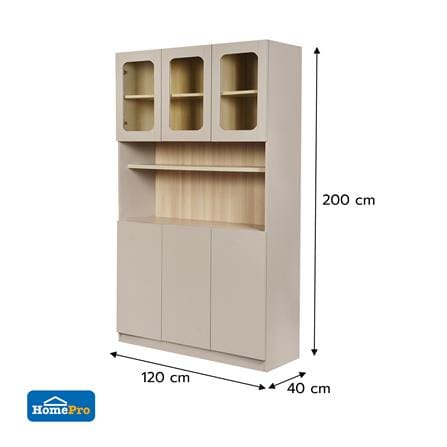 ตู้สูง FURDINI KEEPER+ 120 ซม. สี LIGHT OAK/SOFT BEIGE/กระจกใส_10