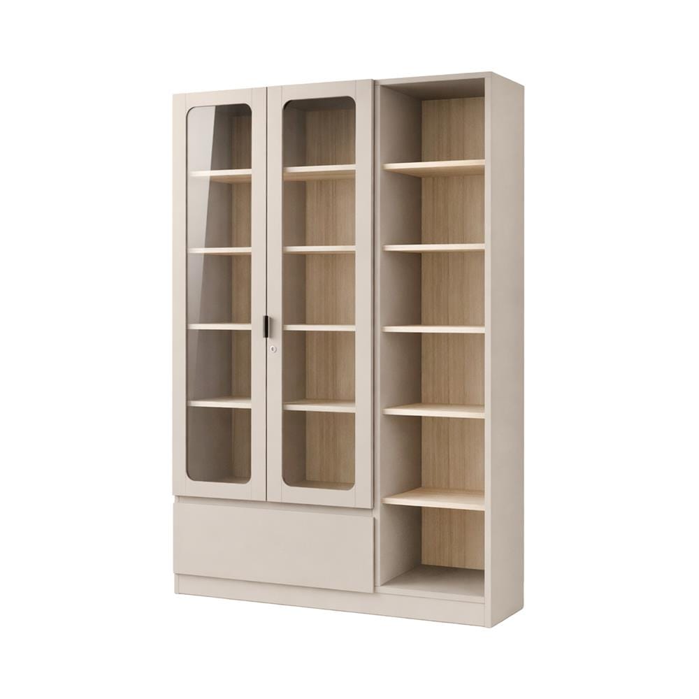 ตู้โชว์ 2 บานเปิด FURDINI KEEPER+ 120 ซม. สี LIGHT OAK/SOFT BEIGE/กระจกใส