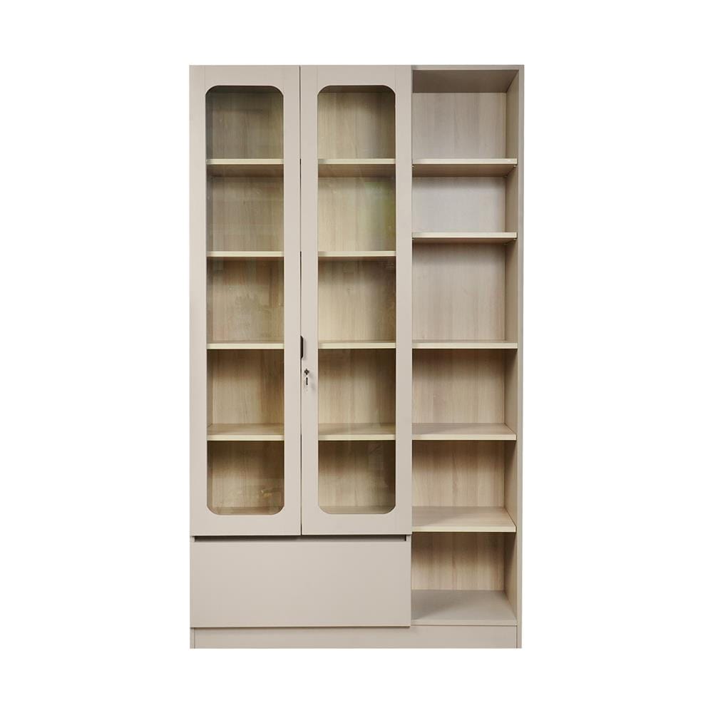 ตู้โชว์ 2 บานเปิด FURDINI KEEPER+ 120 ซม. สี LIGHT OAK/SOFT BEIGE/กระจกใส