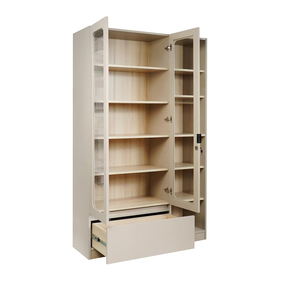 ตู้โชว์ 2 บานเปิด FURDINI KEEPER+ 120 ซม. สี LIGHT OAK/SOFT BEIGE/กระจกใส
