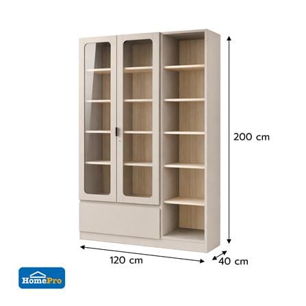 ตู้โชว์ 2 บานเปิด FURDINI KEEPER+ 120 ซม. สี LIGHT OAK/SOFT BEIGE/กระจกใส_10