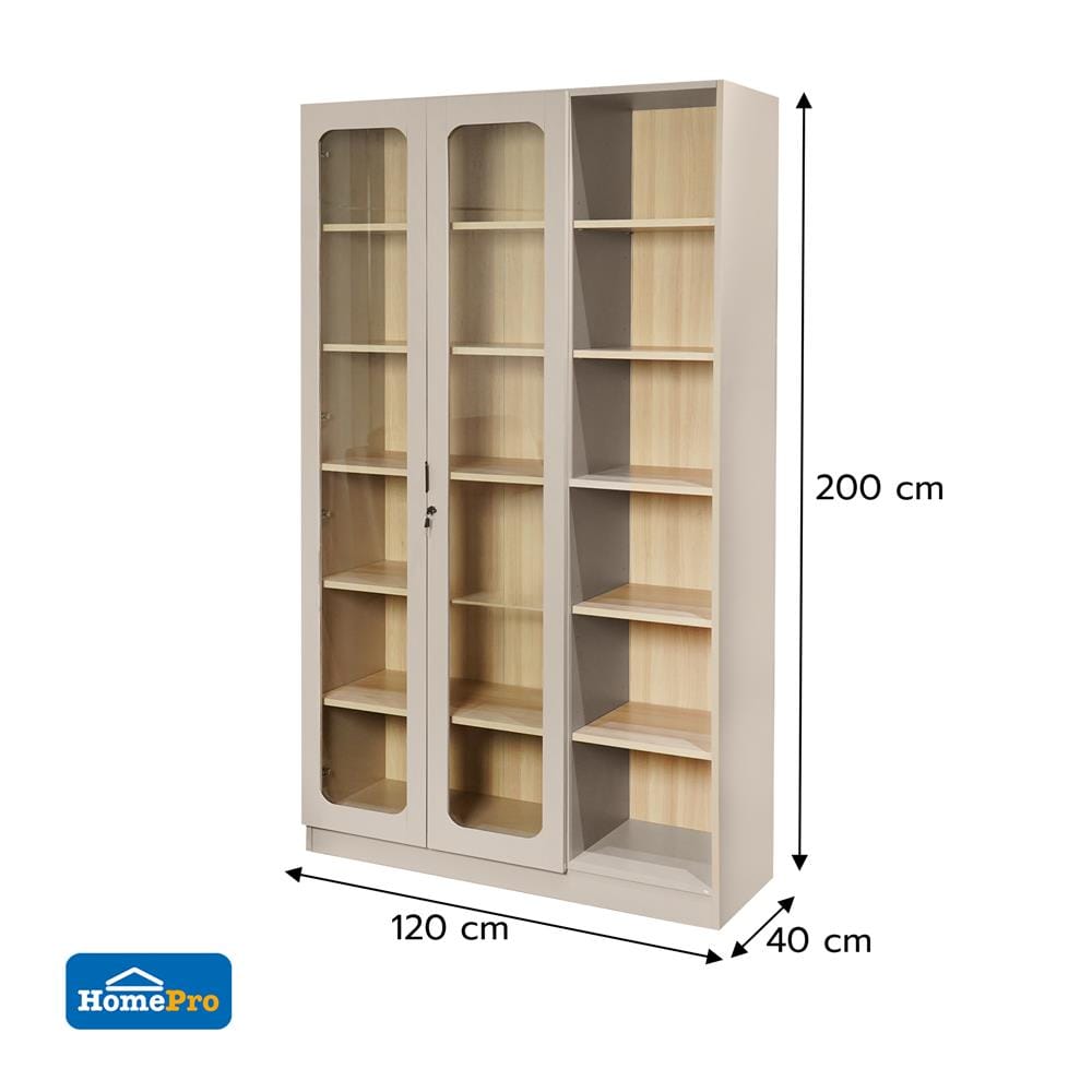 ตู้โชว์ 2 บานเปิด FURDINI KEEPER+ 120 ซม. สี LIGHT OAK/SOFT BEIGE/กระจกใส