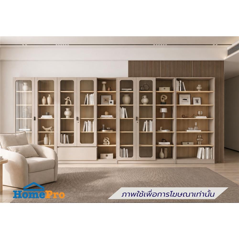 ตู้โชว์ 2 บานเปิด FURDINI KEEPER+ 120 ซม. สี LIGHT OAK/SOFT BEIGE/กระจกใส
