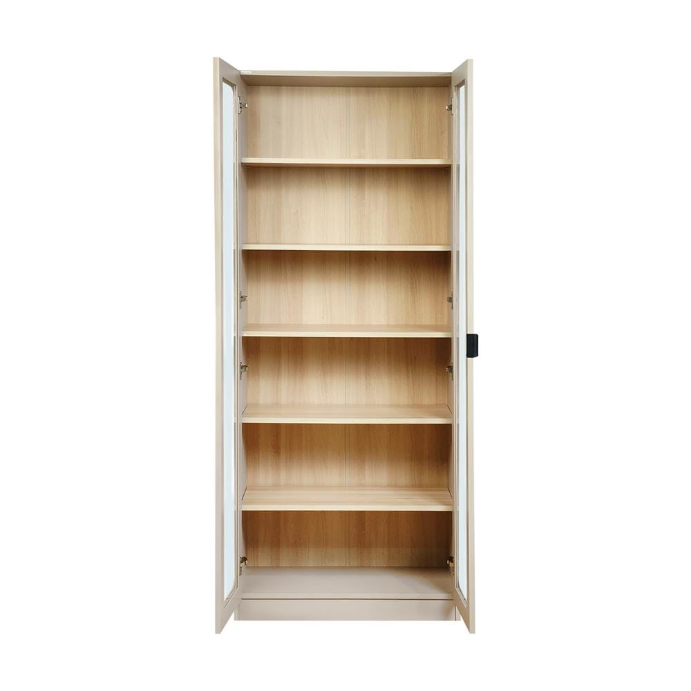 ตู้โชว์ 2 บานเปิด FURDINI KEEPER+ 80 ซม. สี LIGHT OAK/SOFT BEIGE/กระจกใส