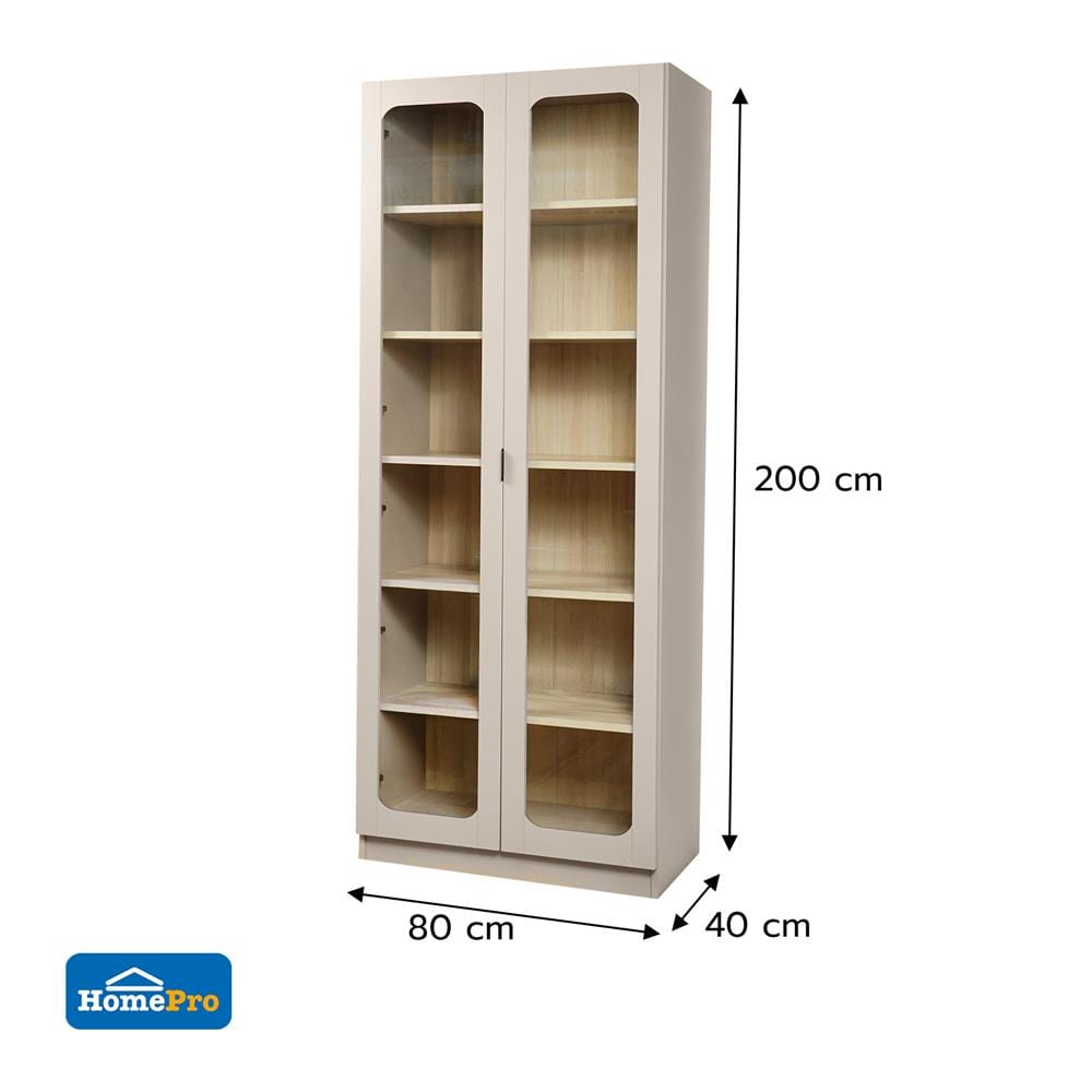 ตู้โชว์ 2 บานเปิด FURDINI KEEPER+ 80 ซม. สี LIGHT OAK/SOFT BEIGE/กระจกใส