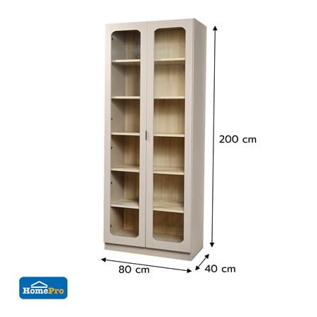 ตู้โชว์ 2 บานเปิด FURDINI KEEPER+ 80 ซม. สี LIGHT OAK/SOFT BEIGE/กระจกใส_13