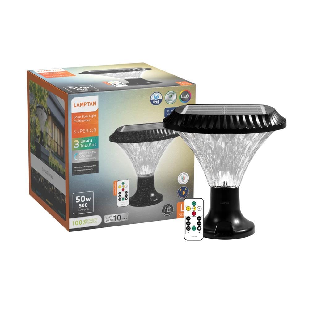 ไฟหัวเสา SOLAR LAMPTAN SUPERIOR 50 วัตต์ DAYLIGHT/COOL WHITE/WARM WHITE สีดำ