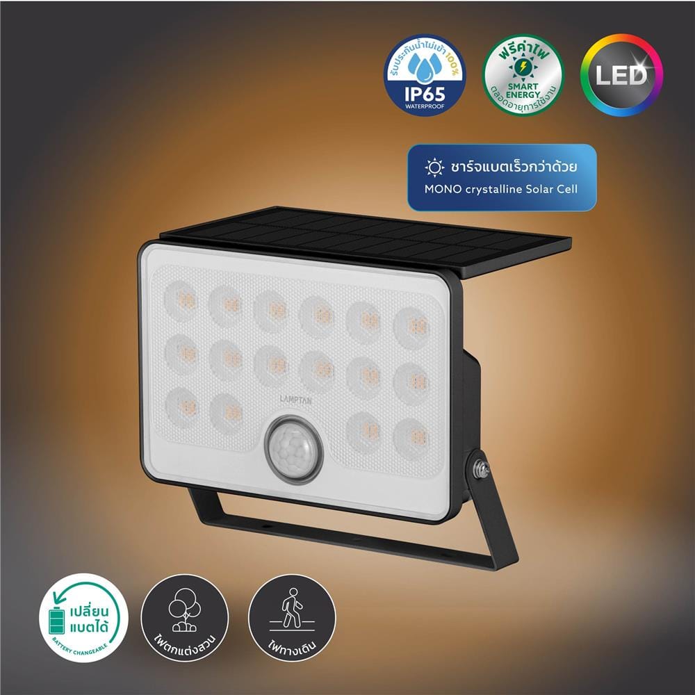 ไฟผนังภายนอก SOLAR LAMPTAN SLIMRAY 40 วัตต์ WARM WHITE สีดำ