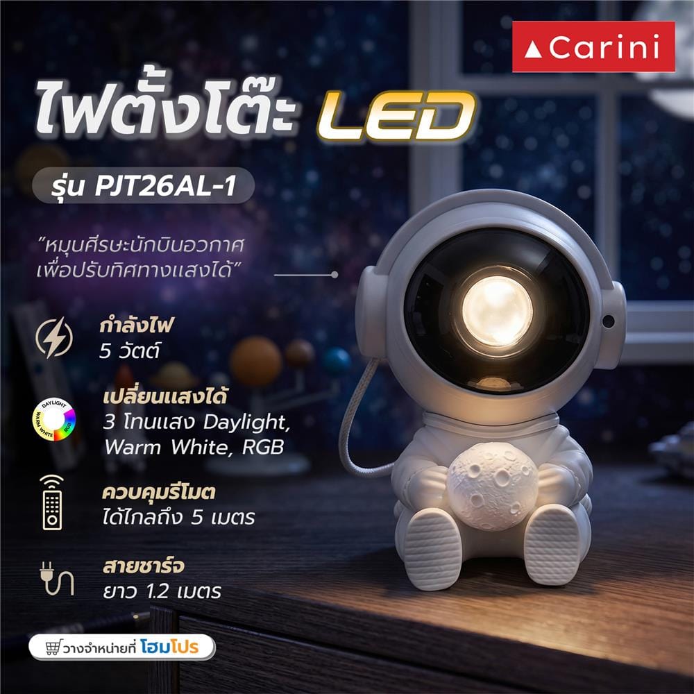 โคมไฟกาแลคซี่ LED CARINI PJT 26AL-1 5 วัตต์ สีขาว/ดำ