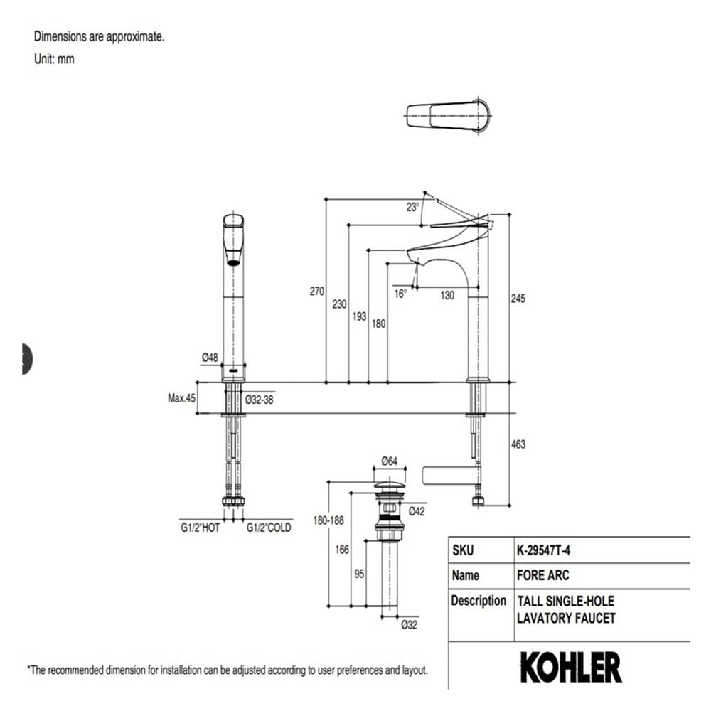 ก๊อกอ่างล้างหน้าผสม KOHLER K-29547T-4-CP