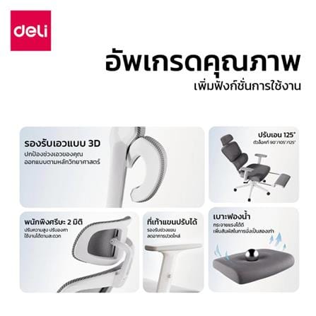 เก้าอี้สำนักงาน DELI KF243-J-WH-01 สีขาว/เทา_5