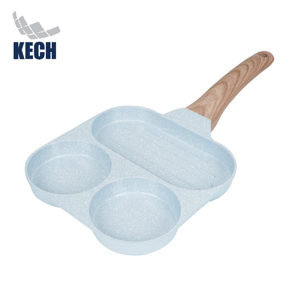 กระทะ 3 ช่อง 18 ซม. KECH CERAMIC IH สีฟ้า