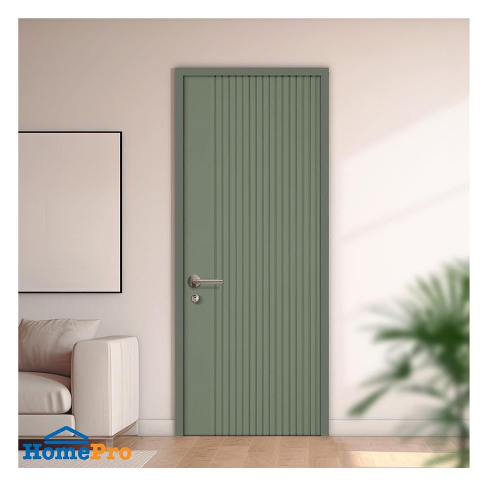 ประตูภายในโพลีสไตรีน ไม่เจาะลูกบิด LINEDEKOR VERTICAL 90x200 ซม. สีเขียวอ่อนอมเทา