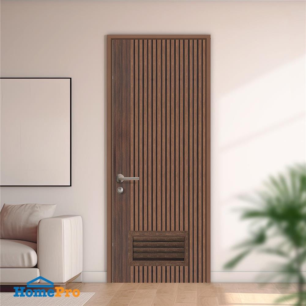 ประตูห้องน้ำโพลีสไตรีน ไม่เจาะลูกบิด LINDEKOR VERTICAL 90x200 ซม. สีโรสวู้ด (เปิดด้านขวา เข้าด้านใน)