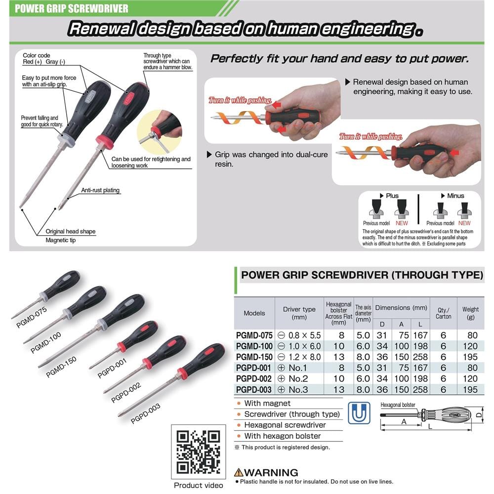 ไขควงหัวแบน TONE PGMD-100