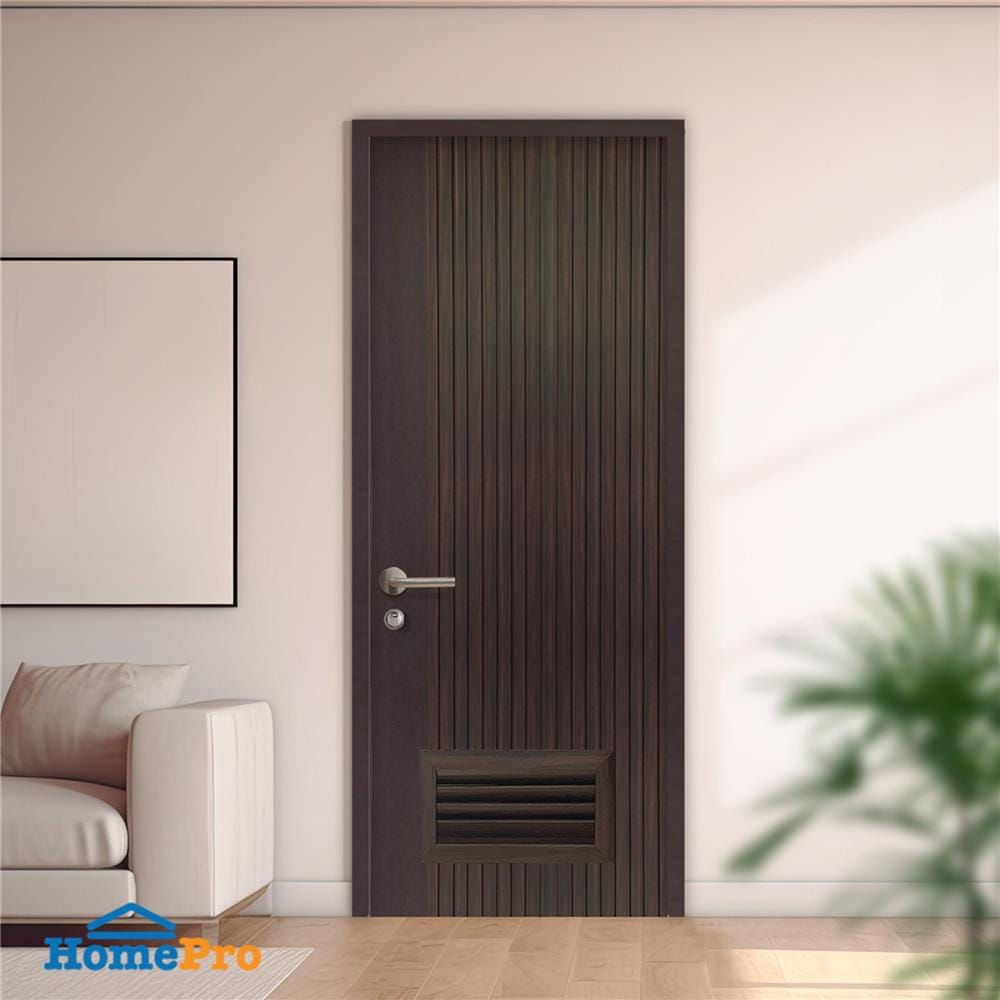 ประตูห้องน้ำโพลีสไตรีน ไม่เจาะลูกบิด LINDEKOR VERTICAL 70x200 ซม. สีโอ๊ค (เปิดด้านขวา เข้าด้านใน)