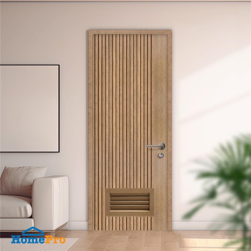 ประตูห้องน้ำโพลีสไตรีน ไม่เจาะลูกบิด LINDEKOR VERTICAL 70x200 ซม. สีสักด้าน (เปิดด้านซ้าย เข้าด้านใน)