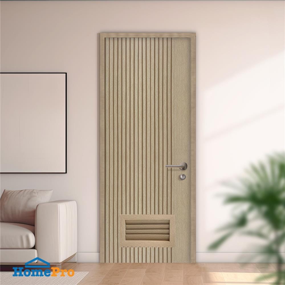 ประตูห้องน้ำโพลีสไตรีน ไม่เจาะลูกบิด LINDEKOR VERTICAL 80x200 ซม. สีบีชด้าน (เปิดด้านซ้าย เข้าด้านใน)