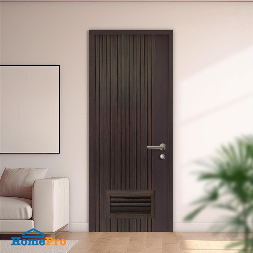 ประตูห้องน้ำโพลีสไตรีน ไม่เจาะลูกบิด LINDEKOR VERTICAL 80x200 ซม. สีโอ๊ค (เปิดด้านซ้าย เข้าด้านใน)