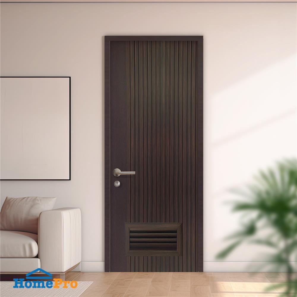 ประตูห้องน้ำโพลีสไตรีน ไม่เจาะลูกบิด LINDEKOR VERTICAL 90x200 ซม. สีโอ๊ค (เปิดด้านขวา เข้าด้านใน)