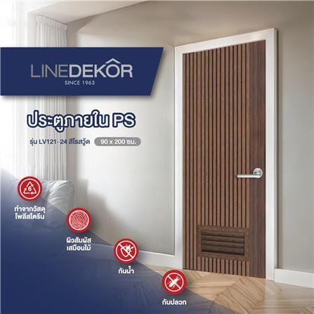 ประตูห้องน้ำโพลีสไตรีน ไม่เจาะลูกบิด LINDEKOR VERTICAL 90x200 ซม. สีโรสวู้ด (เปิดด้านซ้าย เข้าด้านใน)_4