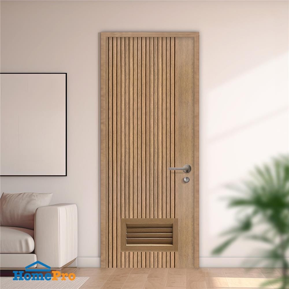 ประตูห้องน้ำโพลีสไตรีน ไม่เจาะลูกบิด LINDEKOR VERTICAL 90x200 ซม. สีสักด้าน (เปิดด้านซ้าย เข้าด้านใน)