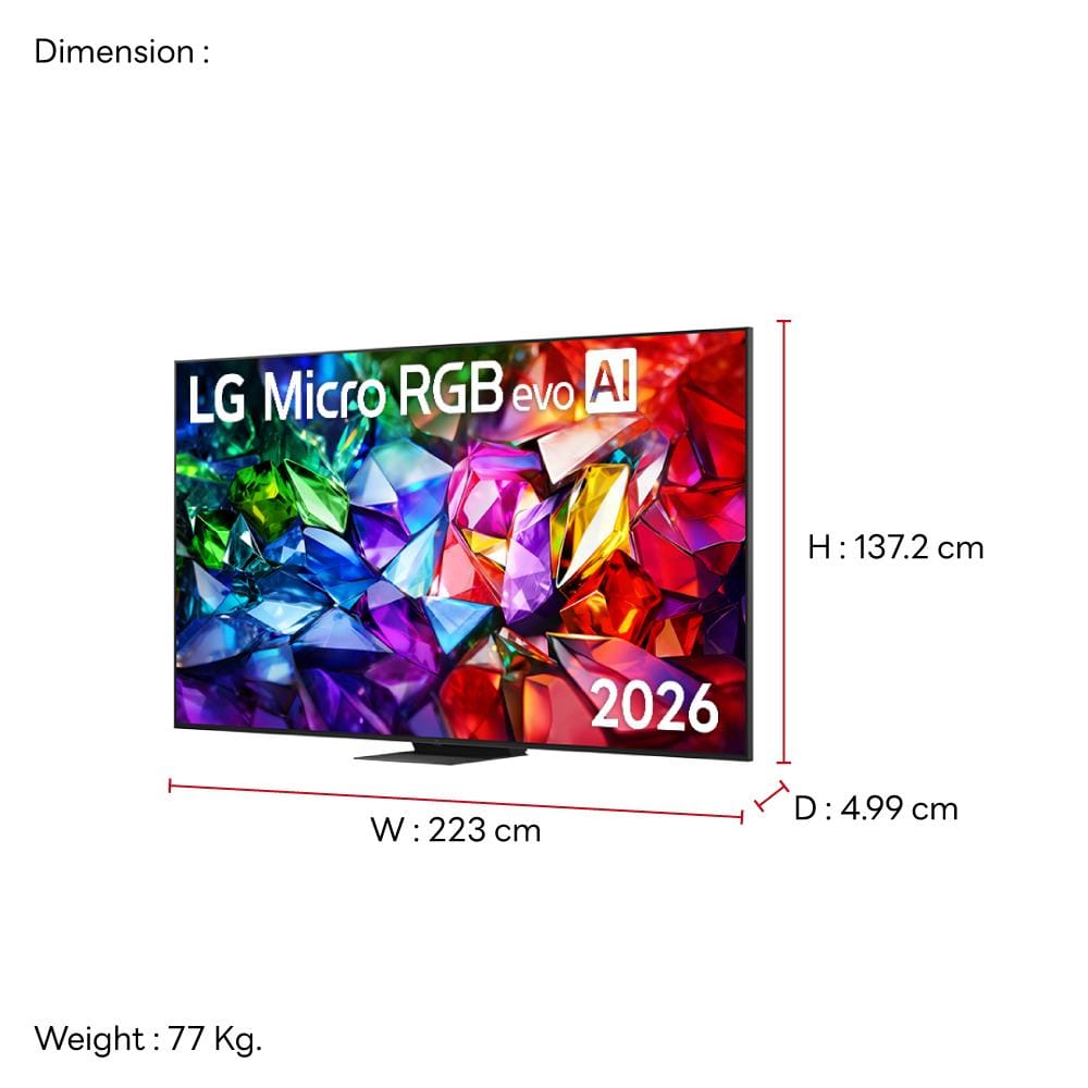 ทีวีไมโคร อาร์จีบี 100 นิ้ว LG (4K, MICRO RGB, WEB OS) 100MRGB96BS.ATM