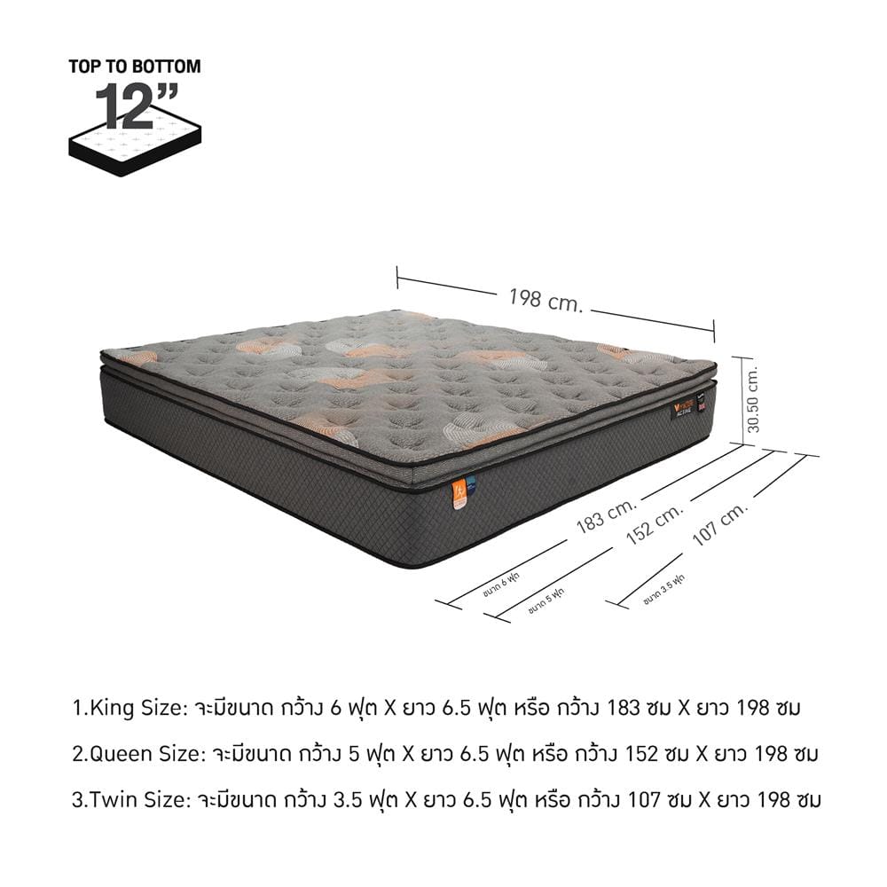 ที่นอนพ็อกเก็ตสปริง 3.5 ฟุต SLUMBERLAND VITALIZE ACTIVE