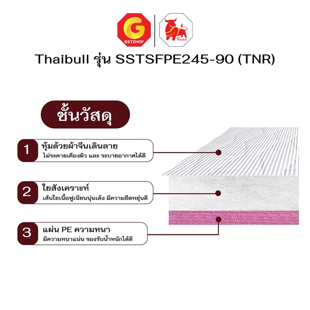 เตียงพับพร้อม TOPPER THAIBULL SSTSFPE245-90 (TNR) สีขาว