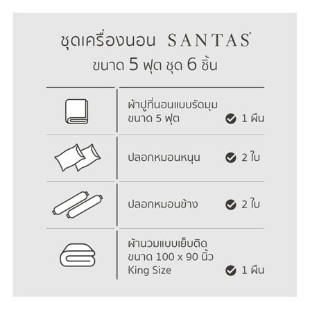 ชุดผ้าปูที่นอน 5 ฟุต (ชุด 6 ชิ้น) SANTAS COTTON USA LILIORA BI_5
