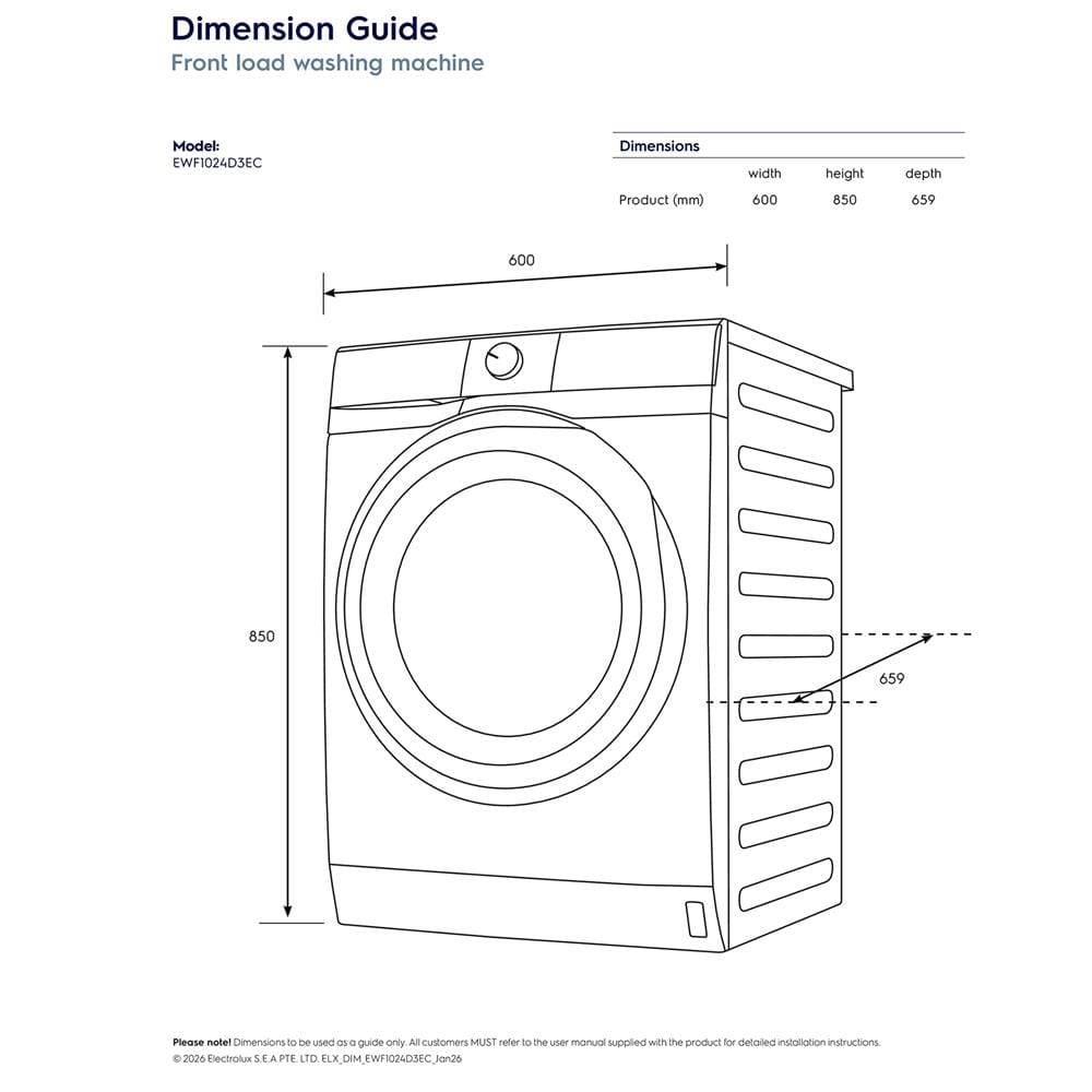 เครื่องซักผ้าฝาหน้าพร้อมขาตั้ง ELECTROLUX EWF1024D3EC 10 กก. 1200RPM อินเวอร์เตอร์ สีขาว