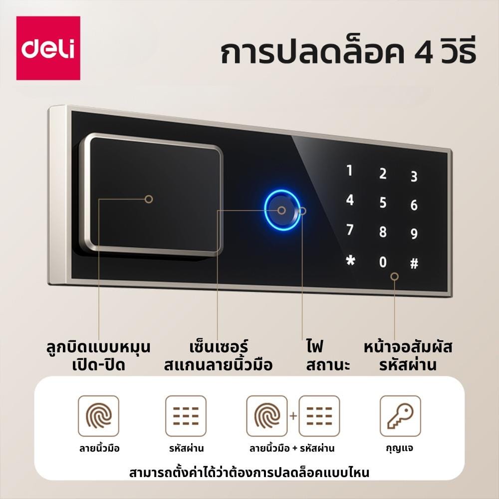 ตู้นิรภัย FINGERPRINT DELI AE802-WH-01 สีขาว