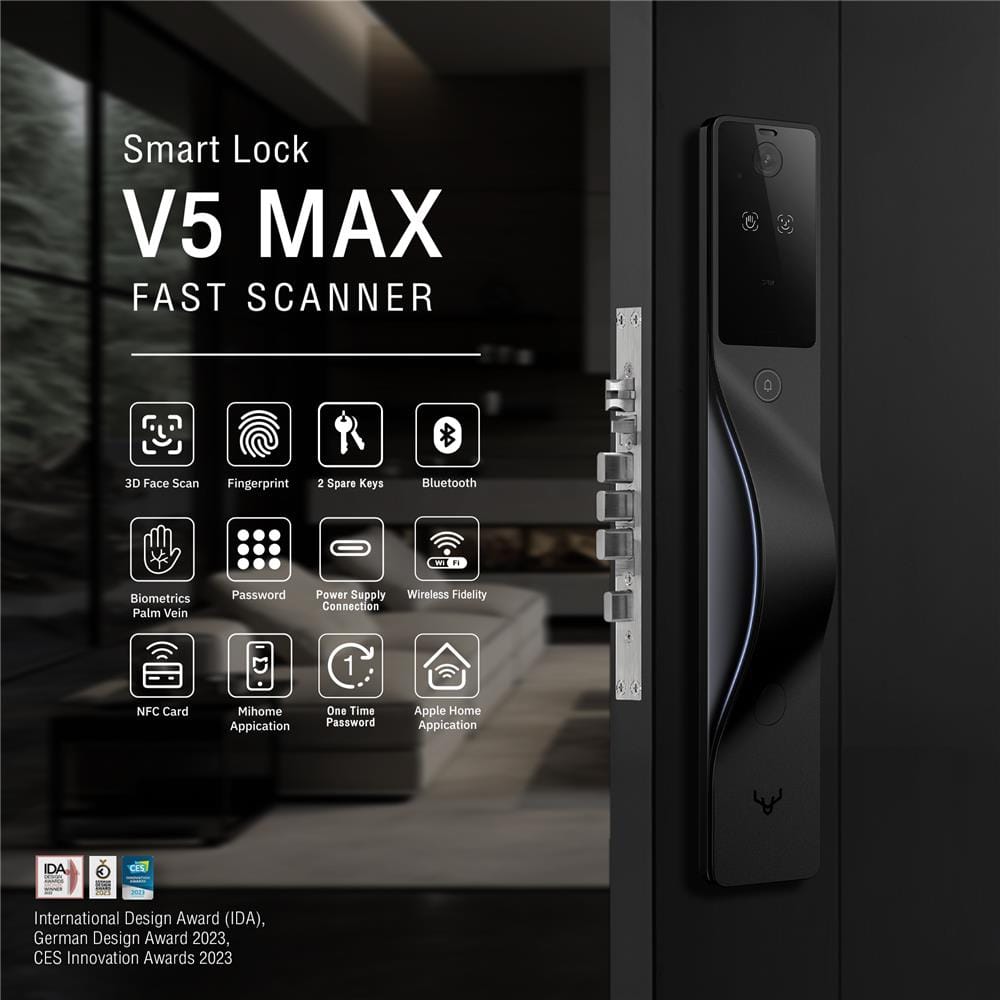 กลอนประตูดิจิตอล LOCKIN V5 MAX สีดำ (มือจับซ้าย)