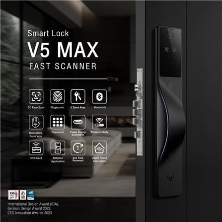 กลอนประตูดิจิตอล LOCKIN V5 MAX สีดำ (มือจับซ้าย)_3